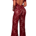  Sexy Stand Collar Hollow-out Wine Red Bud Silk One-piece Jumpsuits