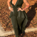  Sexy Turndown Collar Falbala Hems Design Army Green Polyester One-piece Jumpsuits