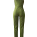  Sexy U Neck Buttoned Design Green Polyester One-piece Jumpsuits