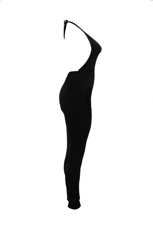  Sexy V Neck Backless Black Polyester One-piece Jumpsuits