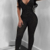  Sexy V Neck Backless Black Polyester One-piece Jumpsuits