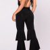  Sexy V Neck Backless Three Layers Trumpet Design Black Cotton Blends One-piece Jumpsuits