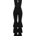  Sexy V Neck Backless Three Layers Trumpet Design Black Cotton Blends One-piece Jumpsuits