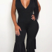  Sexy V Neck Backless Three Layers Trumpet Design Black Cotton Blends One-piece Jumpsuits