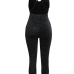  Sexy V Neck Hollow-out Black Polyester One-piece Jumpsuits