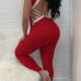  Sexy V Neck Hollow-out Red Polyester One-piece Jumpsuits