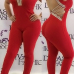  Sexy V Neck Hollow-out Red Polyester One-piece Jumpsuits