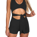  Sexy V Neck Lace-up Hollow-out Black Cotton Blends One-piece Jumpsuits