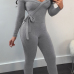  Sexy V Neck Lacing Design Light Grey Cotton Blends One-piece Jumpsuits