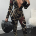  Sexy V Neck Printed Black Polyester One-piece Jumpsuits