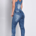  Sexy V Neck Zipper Design Blue Denim One-piece Jumpsuits