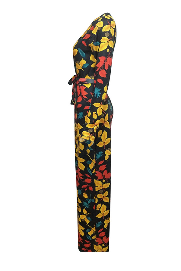  Stylish Deep V Neck Floral Printed Qmilch One-piece Jumpsuits