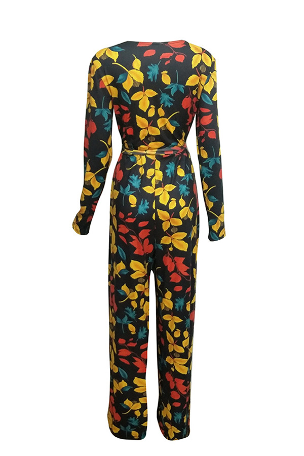  Stylish Deep V Neck Floral Printed Qmilch One-piece Jumpsuits