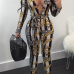  Stylish Deep V Neck Print Polyester One-piece Jumpsuits