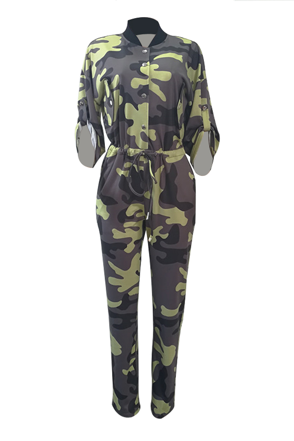  Stylish Round Neck Camouflage Printed Polyester One-piece Jumpsuits