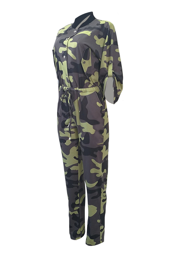  Stylish Round Neck Camouflage Printed Polyester One-piece Jumpsuits