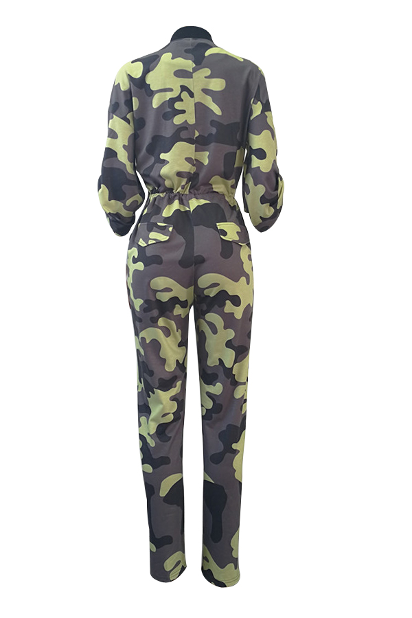  Stylish Round Neck Camouflage Printed Polyester One-piece Jumpsuits