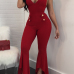  Stylish Spaghetti Strap Falbala Design Red Polyester One-piece Jumpsuits