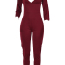  Stylish V Neck Dew Shoulder Jujube-red Polyester One-piece Jumpsuits