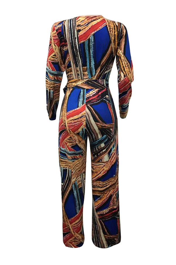  Stylish V Neck Printed Polyester One-piece Jumpsuits