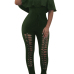  Trendy Dew Shoulder Hollow-out Army Green Polyester One-piece Jumpsuits