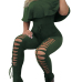  Trendy Dew Shoulder Hollow-out Army Green Polyester One-piece Jumpsuits