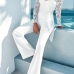  Trendy Dew Shoulder Lace Trim Patchwork White Polyester One-piece Jumpsuits