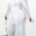  Trendy Round Neck See-Through Ruffle Design White Polyester One-piece Jumpsuits