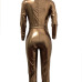  Trendy V Neck Beam Waist Gold Leather One-piece Jumpsuits(With Belt)