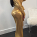  Trendy V Neck Beam Waist Gold Polyester One-piece Jumpsuits(With Belt)