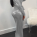  Trendy V Neck Beam Waist Silver Polyester One-piece Jumpsuits(With Belt)