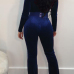  Trendy V Neck Long Sleeves Blue Velvet One-piece Jumpsuits(Without Belt)