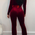  Trendy V Neck Long Sleeves Prunosus Velvet One-piece Jumpsuits(Without Belt)