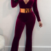  Trendy V Neck Long Sleeves Prunosus Velvet One-piece Jumpsuits(Without Belt)