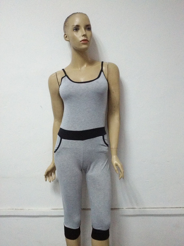 Casual Sleeveless Backless Patchwork Grey Blending One-piece Regular Jumpsuit