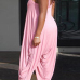 Casual U-shaped Neck Spaghetti Strap Sleeveless  Asymmetrical Pink Cotton Blends One-piece Jumpsuits