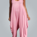 Casual U-shaped Neck Spaghetti Strap Sleeveless  Asymmetrical Pink Cotton Blends One-piece Jumpsuits