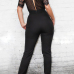 Charismatic V Neck Half Sleeves Mesh Patchwork Hollow-out Black Polyester One-piece Jumpsuits