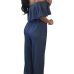 Charming Bateau Neck Falbala Design Blue Denim One-piece Jumpsuits