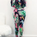 Charming Bateau Neck Short Sleeves Floral Print Qmilch One-piece Skinny Jumpsuits