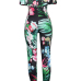 Charming Bateau Neck Short Sleeves Floral Print Qmilch One-piece Skinny Jumpsuits