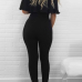 Charming Dew Shoulder Hollow-out Black Polyester One-piece Skinny Jumpsuits