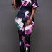 Charming Strapless Short Sleeves Floral Print Falbala Design Black Qmilch One-piece Jumpsuits