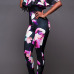 Charming Strapless Short Sleeves Floral Print Falbala Design Black Qmilch One-piece Jumpsuits