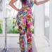 Charming V Neck Sleeveless Floral Print Lace One-piece Skinny Jumpsuits