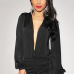 Cheap Fashion Deep V-neck Long Sleeves Solid Black Blending Jumpsuits