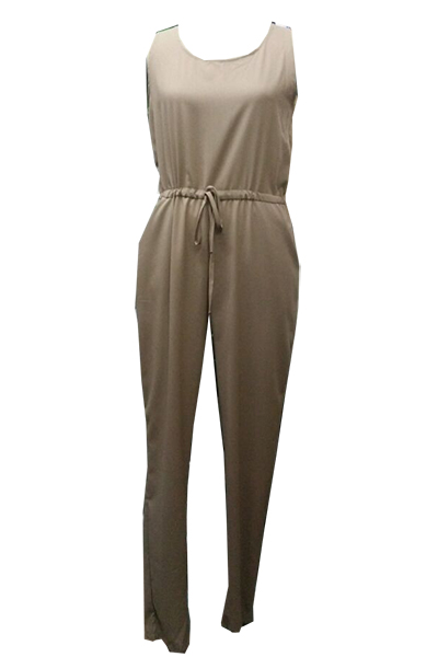 Cheap Sexy Tank Sleeveless Solid Grey Blending One-piece Regular Jumpsuit