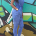 Cheap Sexy V Neck Tank Sleeveless Blue Blending One-piece Regular Jumpsuit