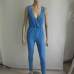 Cheap Sexy V Neck Tank Sleeveless Blue Blending One-piece Regular Jumpsuit