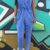 Cheap Sexy V Neck Tank Sleeveless Blue Blending One-piece Regular Jumpsuit